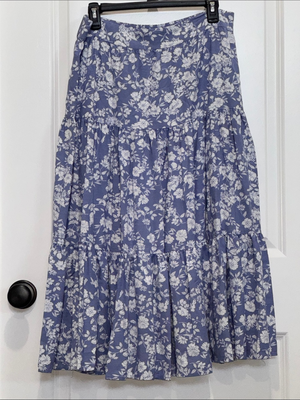LC Lauren Conrad Lavender Blue Floral Tiered Midi Skirt